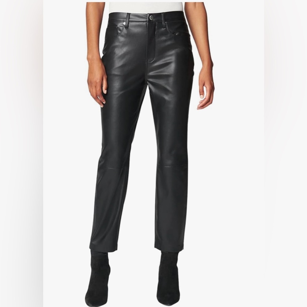 Nicole Miller Faux Leather Pants Size 4 Black Straight Leg High Rise